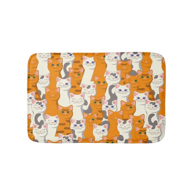 White and ginger cats pattern green eyes blue eyes bath mat (Front)