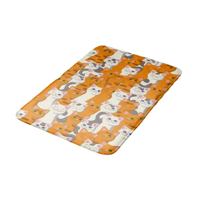 White and ginger cats pattern green eyes blue eyes bath mat (Angled)