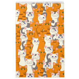 White and ginger cats pattern green eyes blue eyes calendar