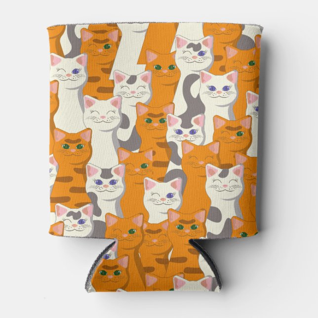 White and ginger cats pattern green eyes blue eyes can cooler (Front)