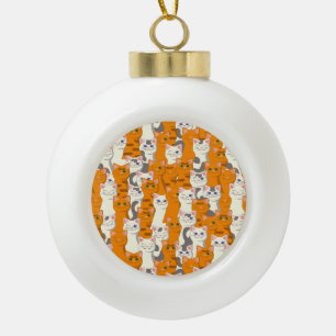 White and ginger cats pattern green eyes blue eyes ceramic ball christmas ornament