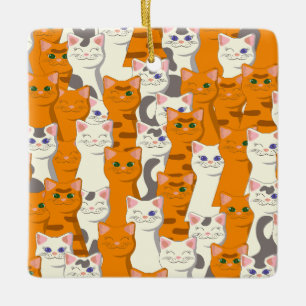 White and ginger cats pattern green eyes blue eyes ceramic ornament