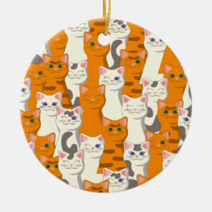 White and ginger cats pattern green eyes blue eyes ceramic tree decoration