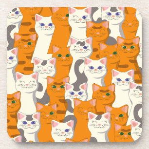 White and ginger cats pattern green eyes blue eyes coaster