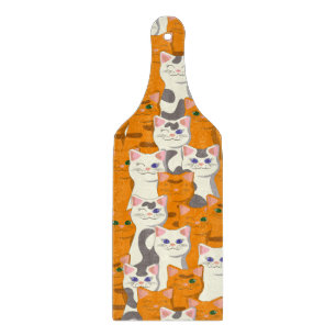 White and ginger cats pattern green eyes blue eyes cutting board