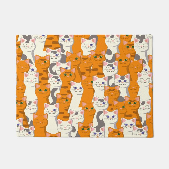 White and ginger cats pattern green eyes blue eyes doormat (Front)