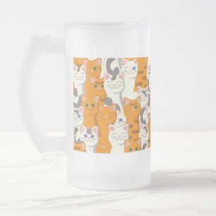 White and ginger cats pattern green eyes blue eyes frosted glass beer mug