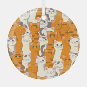 White and ginger cats pattern green eyes blue eyes glass tree decoration