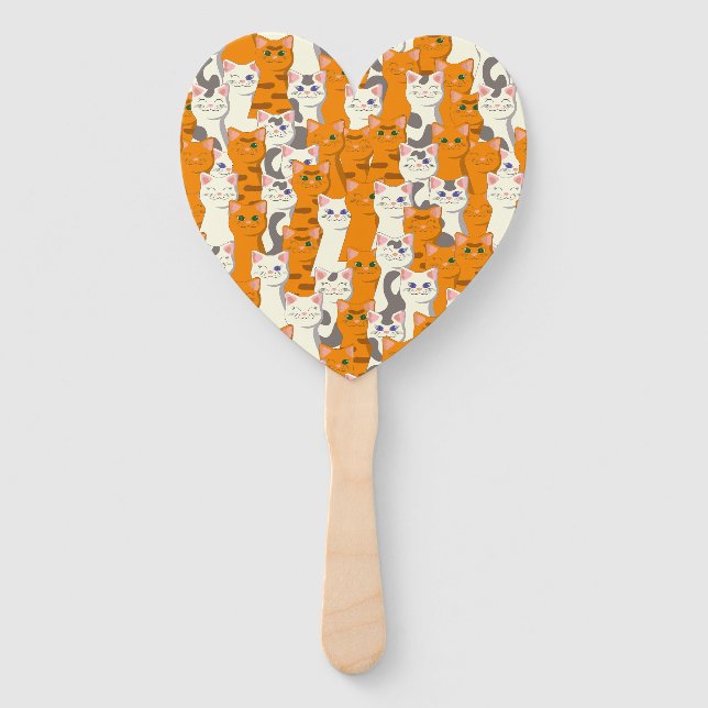 White and ginger cats pattern green eyes blue eyes hand fan (Front)