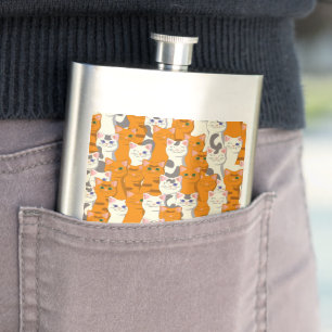 White and ginger cats pattern green eyes blue eyes hip flask