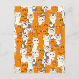 White and ginger cats pattern green eyes blue eyes holiday postcard