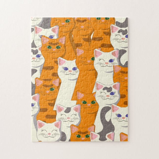 White and ginger cats pattern green eyes blue eyes jigsaw puzzle (Vertical)