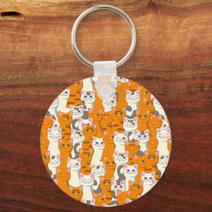 White and ginger cats pattern green eyes blue eyes key ring