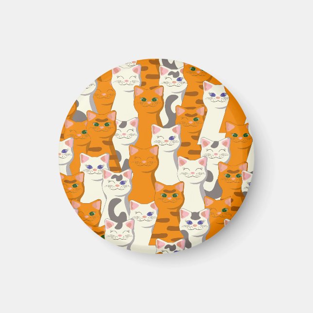 White and ginger cats pattern green eyes blue eyes magnet (Front)
