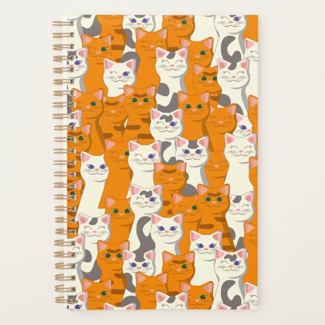 White and ginger cats pattern green eyes blue eyes planner (Front)