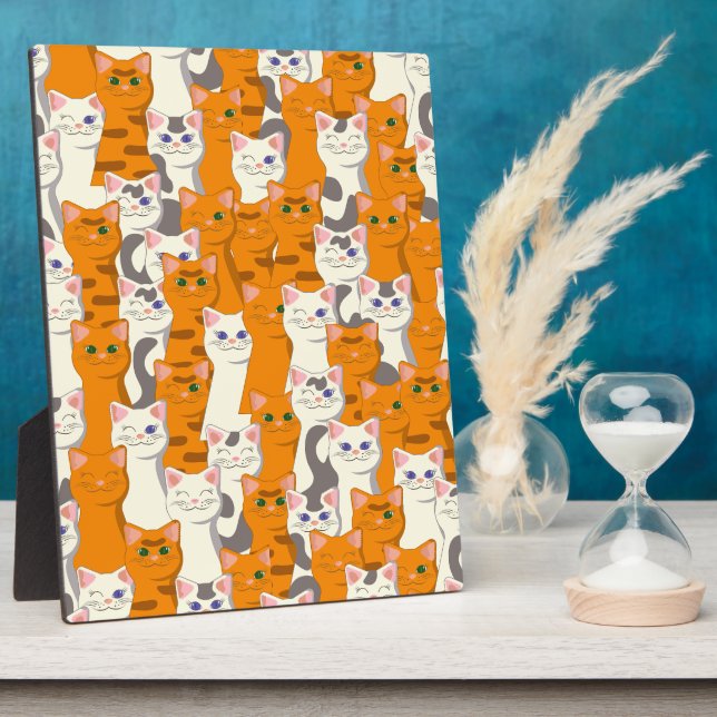 White and ginger cats pattern green eyes blue eyes plaque (Side)