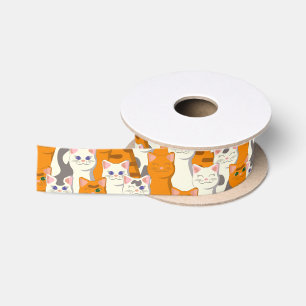 White and ginger cats pattern green eyes blue eyes satin ribbon