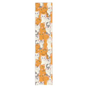 White and ginger cats pattern green eyes blue eyes short table runner