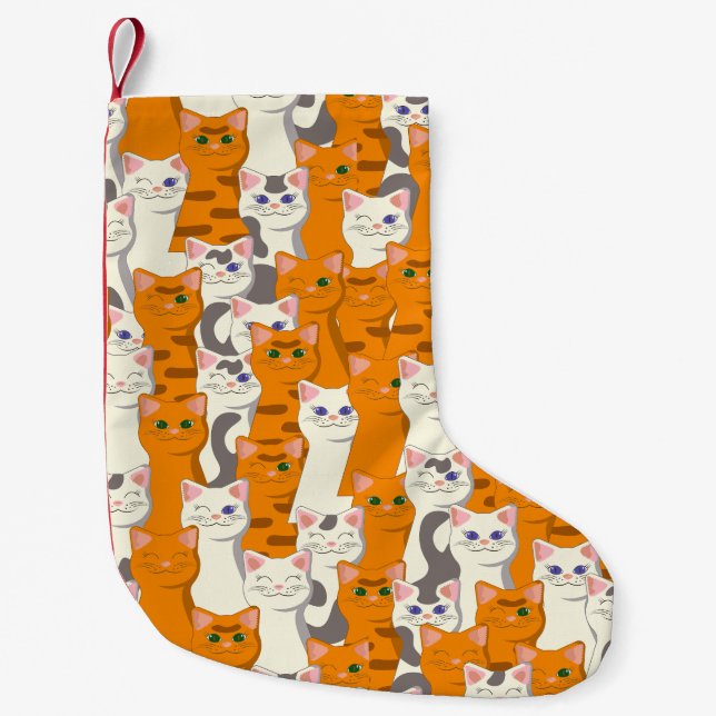 White and ginger cats pattern green eyes blue eyes small christmas stocking (Front)