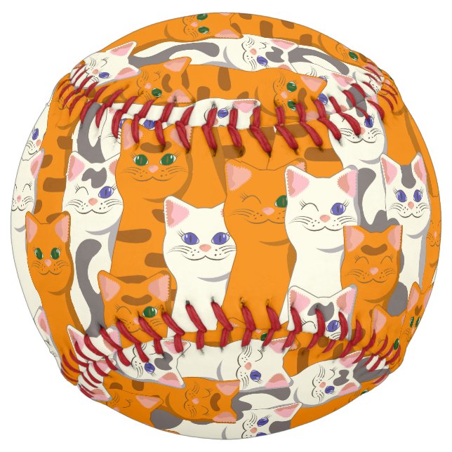 White and ginger cats pattern green eyes blue eyes softball (Front)