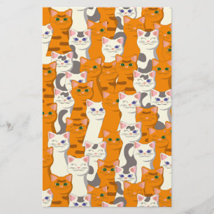 White and ginger cats pattern green eyes blue eyes stationery