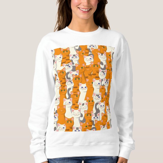 White and ginger cats pattern green eyes blue eyes sweatshirt (Front)