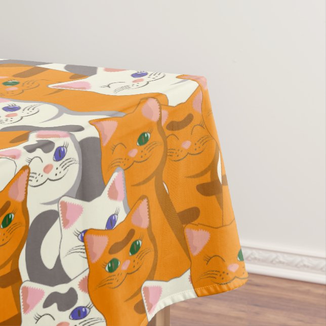 White and ginger cats pattern green eyes blue eyes tablecloth (In Situ)