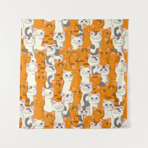 White and ginger cats pattern green eyes blue eyes tapestry