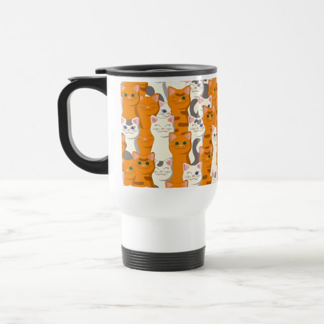 White and ginger cats pattern green eyes blue eyes travel mug (Left)