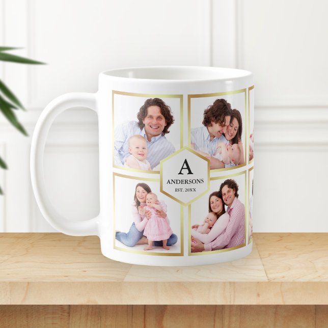 White and Gold 10 Pictures Family Photo Collage Coffee Mug (Creator Uploaded)