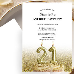 White and Gold 21st Birthday Invitation For Her