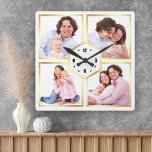 White and Gold 4 Pictures Family Photo Collage Square Wall Clock<br><div class="desc">Upload your favourite photos to make your own unique personalised keepsake photo gift.</div>