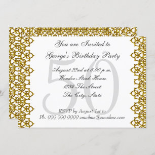 White and Gold 50th Birthday Party White Invitation