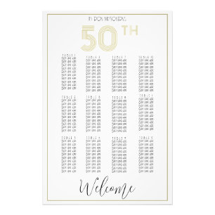 White and Gold 50th Birthday Seating Chart Print