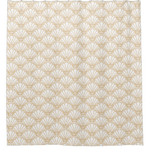 White and Gold Art Deco Fan Flower Motif Shower Curtain