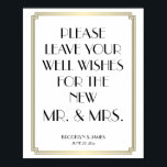 White And Gold Art Deco Gatsby Guestbook Sign 8x10<br><div class="desc">White and gold Art Deco Great Gatsby wedding guestbook sign print poster with golden effect frame and customisable black text - you can add your text,  bride's and groom's name and wedding date. Dimensions of the sign print (poster) are 8 inches by 10 inches (vertical).</div>