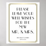 White And Gold Art Deco Gatsby Guestbook Sign 8x10<br><div class="desc">White and gold Art Deco Great Gatsby wedding guestbook sign print poster with golden effect frame and customisable black text - you can add your text,  bride's and groom's name and wedding date. Dimensions of the sign print (poster) are 8 inches by 10 inches (vertical).</div>