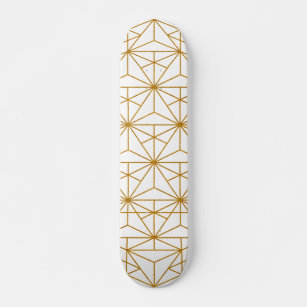 White and gold art deco geometric pattern skateboard