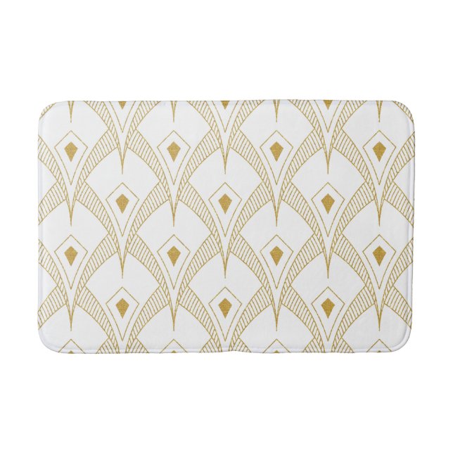 White and gold art-deco pattern bath mat (Front)