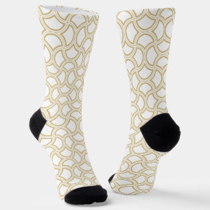 White and Gold Art Deco Pattern Socks
