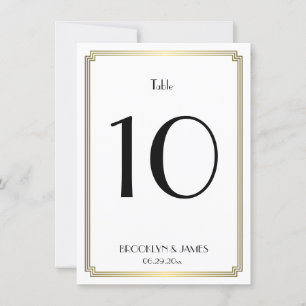 White And Gold Art Deco Wedding Table Number
