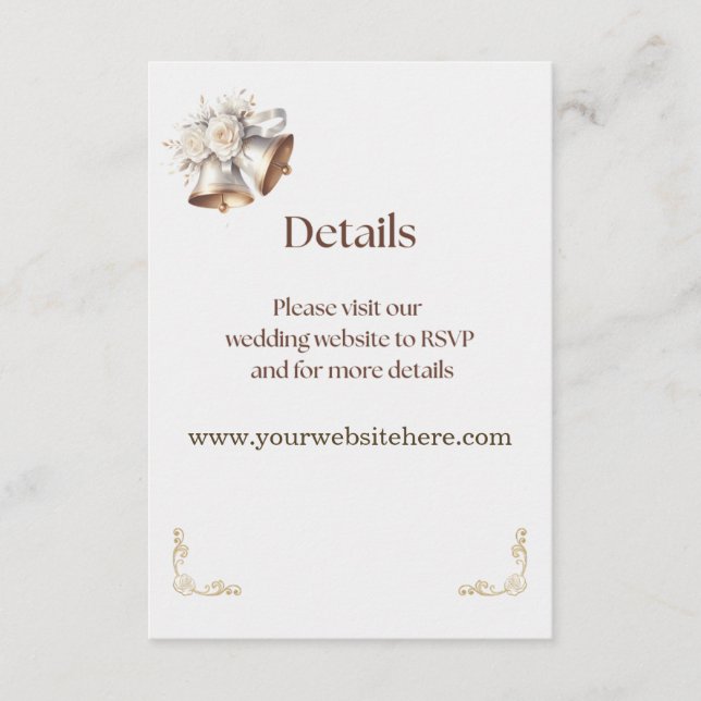White and Gold Bells Wedding Enclosure Card (Front)