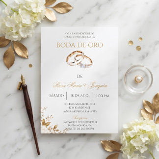 White and gold Boda de oro editable Invitation