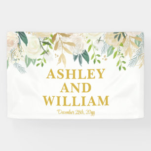 White and Gold Boho Bohemian Chic Greenery Wedding Banner
