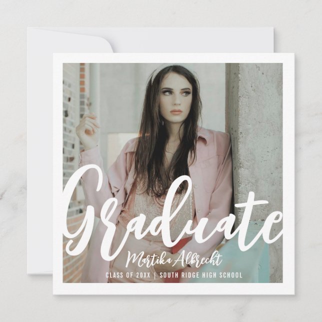 White and Gold | Bold Typography Graduation Photo Invitation (Front)