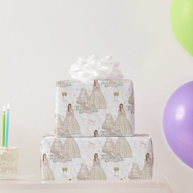 White and Gold Bridal Wedding  Wrapping Paper (Party Gifts)
