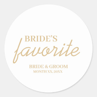 White and Gold Bride's Favourite Snack Wedding Classic Round Sticker