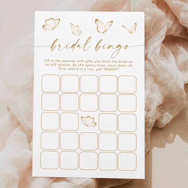 White and Gold Butterfly Bridal Shower Bingo Game (Creator Uploaded)