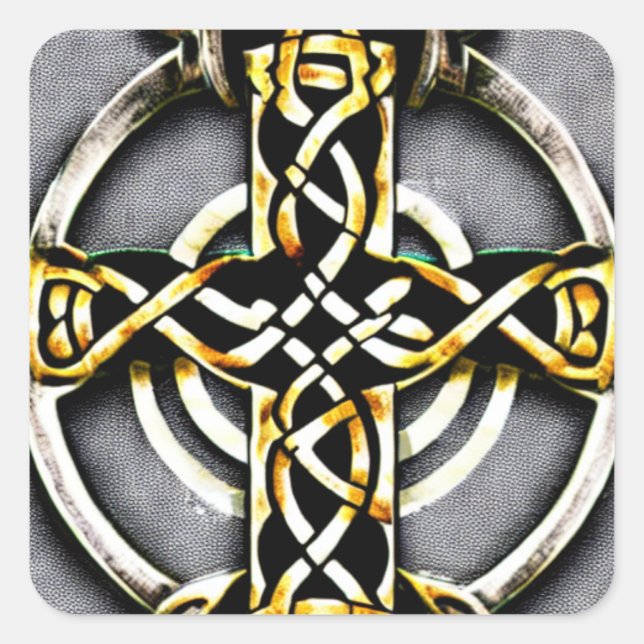 White and Gold Celtic Cross Sticker (Front)