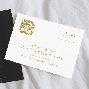 White and Gold Champagne Wedding RSVP QR Code Enclosure Card